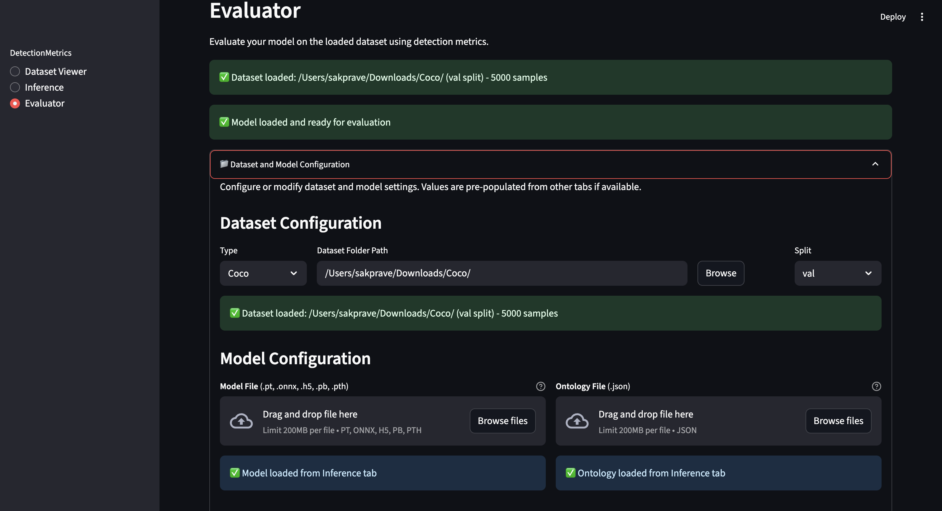 Evaluator Tab Screenshot